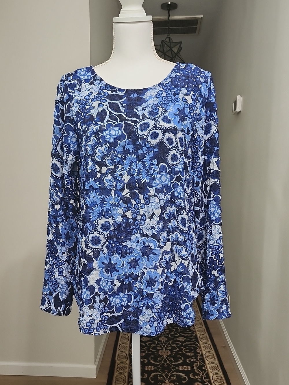 Karen Kane Floral Mosaic Textured Knit Long Sleeve Top Size M